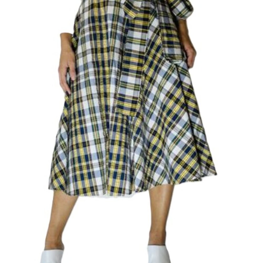 JW Anderson x Uniqlo Tartan Plaid A Line Midi Skirt Blue Yellow Checks Y2K